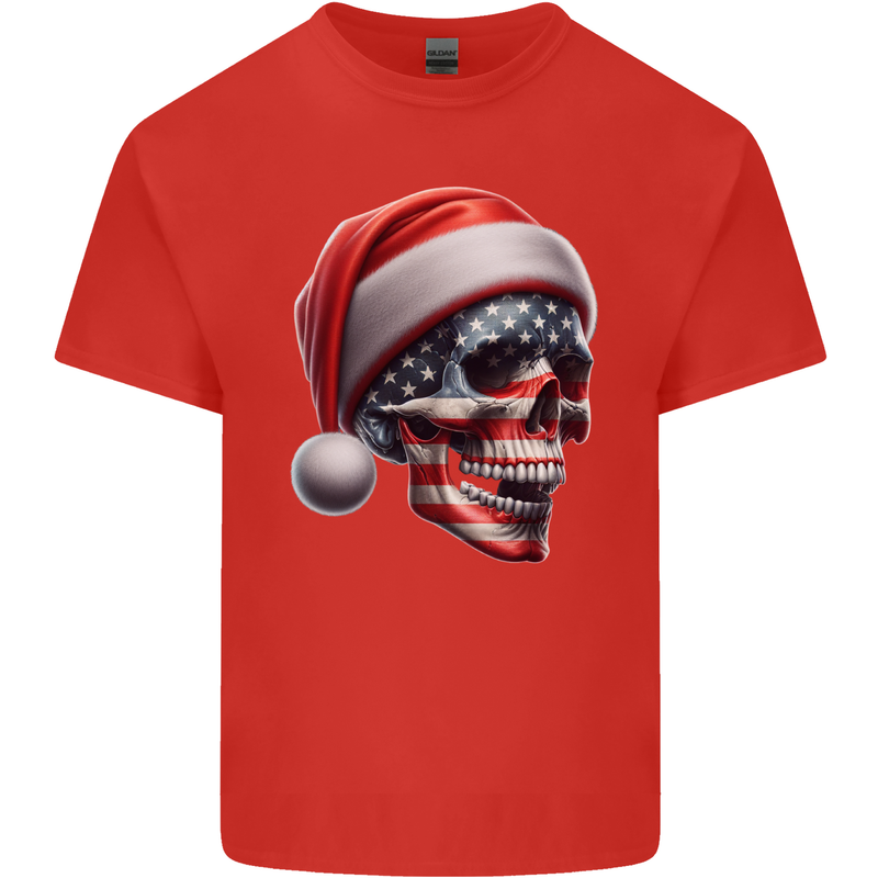 USA Christmas Skull Xmas American Flag Biker Kids T-Shirt Childrens Red