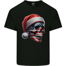 USA Christmas Skull Xmas American Flag Biker Mens Cotton T-Shirt Tee Top Black