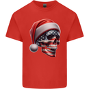 USA Christmas Skull Xmas American Flag Biker Mens Cotton T-Shirt Tee Top Red