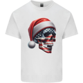 USA Christmas Skull Xmas American Flag Biker Mens Cotton T-Shirt Tee Top White