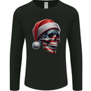 USA Christmas Skull Xmas American Flag Biker Mens Long Sleeve T-Shirt Black