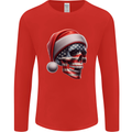 USA Christmas Skull Xmas American Flag Biker Mens Long Sleeve T-Shirt Red