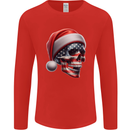 USA Christmas Skull Xmas American Flag Biker Mens Long Sleeve T-Shirt Red