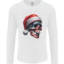 USA Christmas Skull Xmas American Flag Biker Mens Long Sleeve T-Shirt White