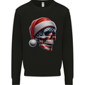 USA Christmas Skull Xmas American Flag Biker Mens Sweatshirt Jumper Black
