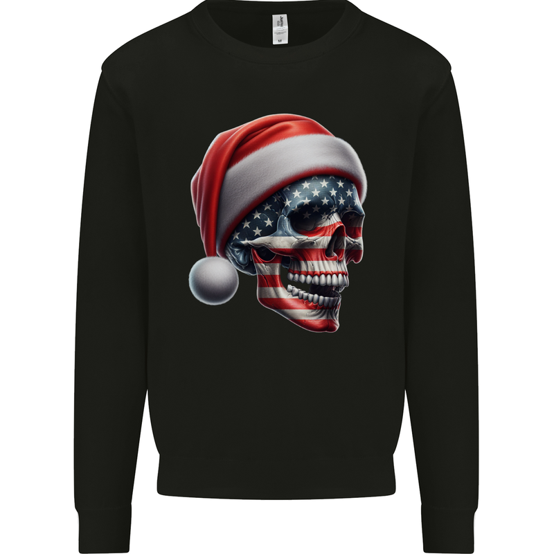 USA Christmas Skull Xmas American Flag Biker Mens Sweatshirt Jumper Black