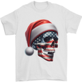 USA Christmas Skull Xmas American Flag Biker Mens T-Shirt 100% Cotton White