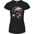 USA Christmas Skull Xmas American Flag Biker Womens Petite Cut T-Shirt Black