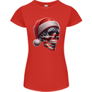 USA Christmas Skull Xmas American Flag Biker Womens Petite Cut T-Shirt Red