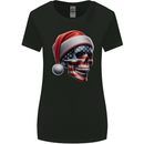 USA Christmas Skull Xmas American Flag Biker Womens Wider Cut T-Shirt Black