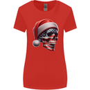 USA Christmas Skull Xmas American Flag Biker Womens Wider Cut T-Shirt Red