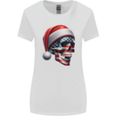 USA Christmas Skull Xmas American Flag Biker Womens Wider Cut T-Shirt White