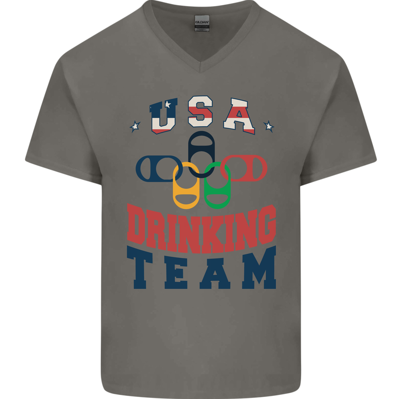 USA Drinking Team Funny Bachelor Party Beer Mens V-Neck Cotton T-Shirt Charcoal