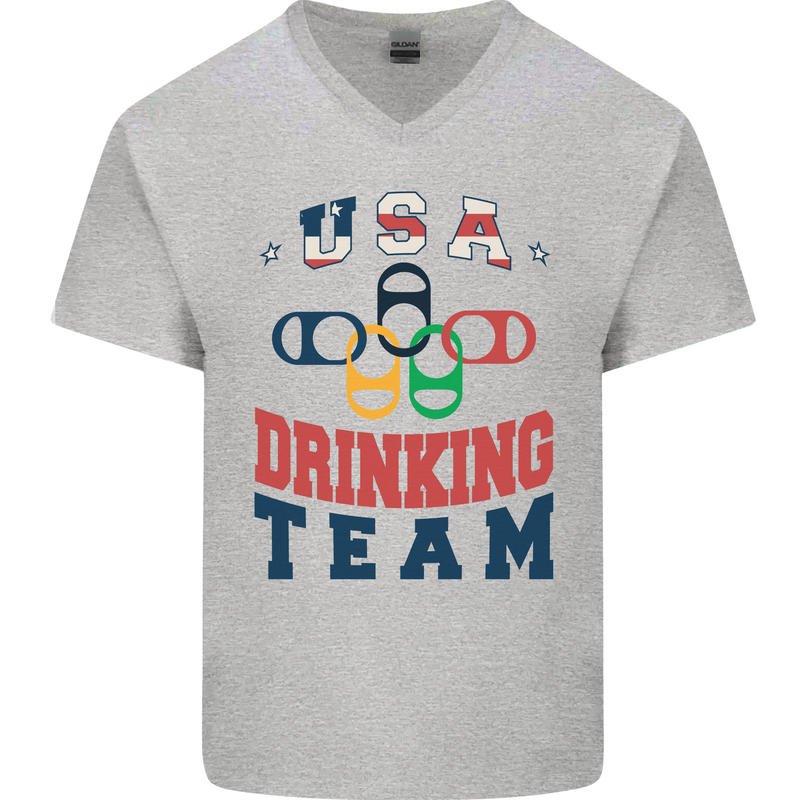 USA Drinking Team Funny Bachelor Party Beer Mens V-Neck Cotton T-Shirt Sports Grey