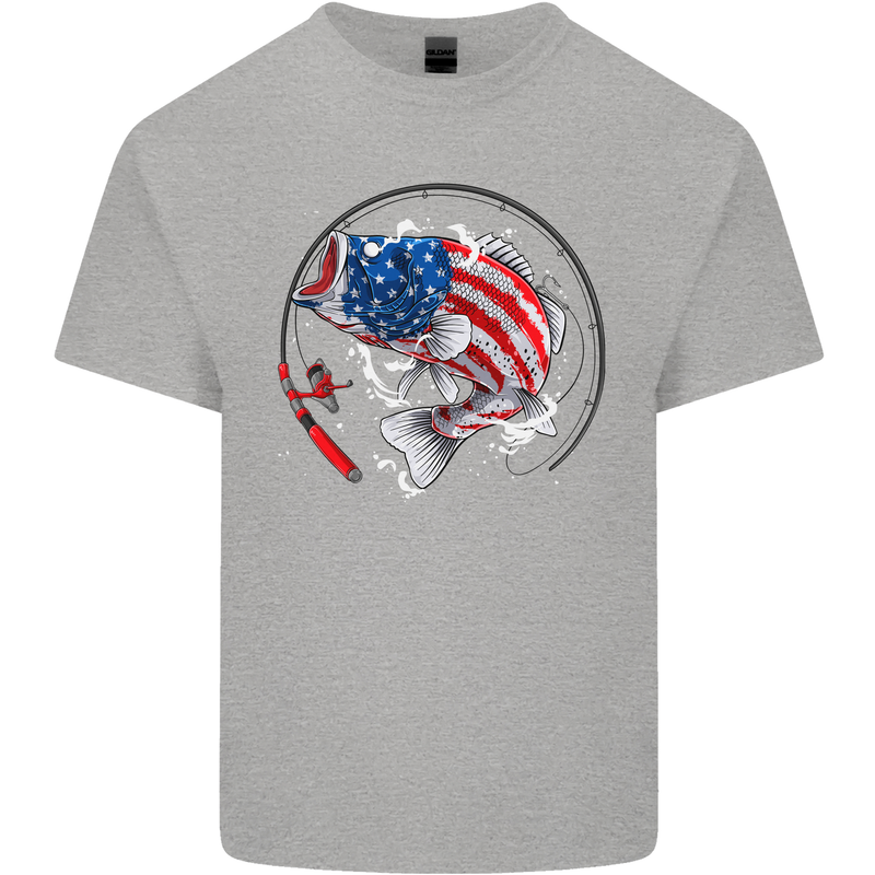 USA Fishing Flag American Fisherman Kids T-Shirt Childrens Sports Grey