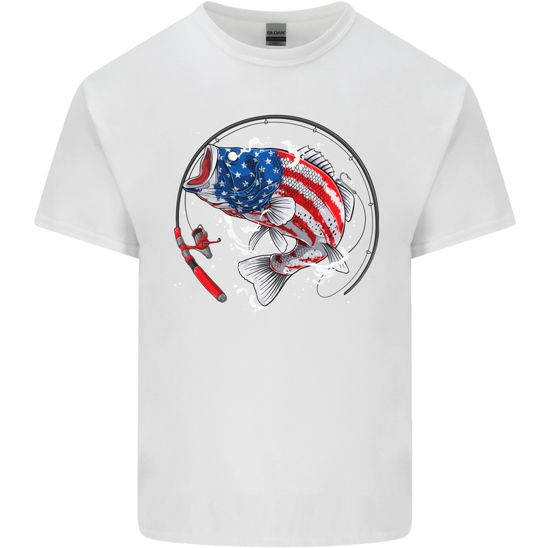 USA Fishing Flag American Fisherman Kids T-Shirt Childrens White