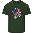 USA Fishing Flag American Fisherman Mens Cotton T-Shirt Tee Top Forest Green