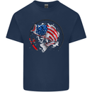USA Fishing Flag American Fisherman Mens Cotton T-Shirt Tee Top Navy Blue