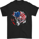 USA Fishing Flag American Fisherman Mens T-Shirt 100% Cotton Black