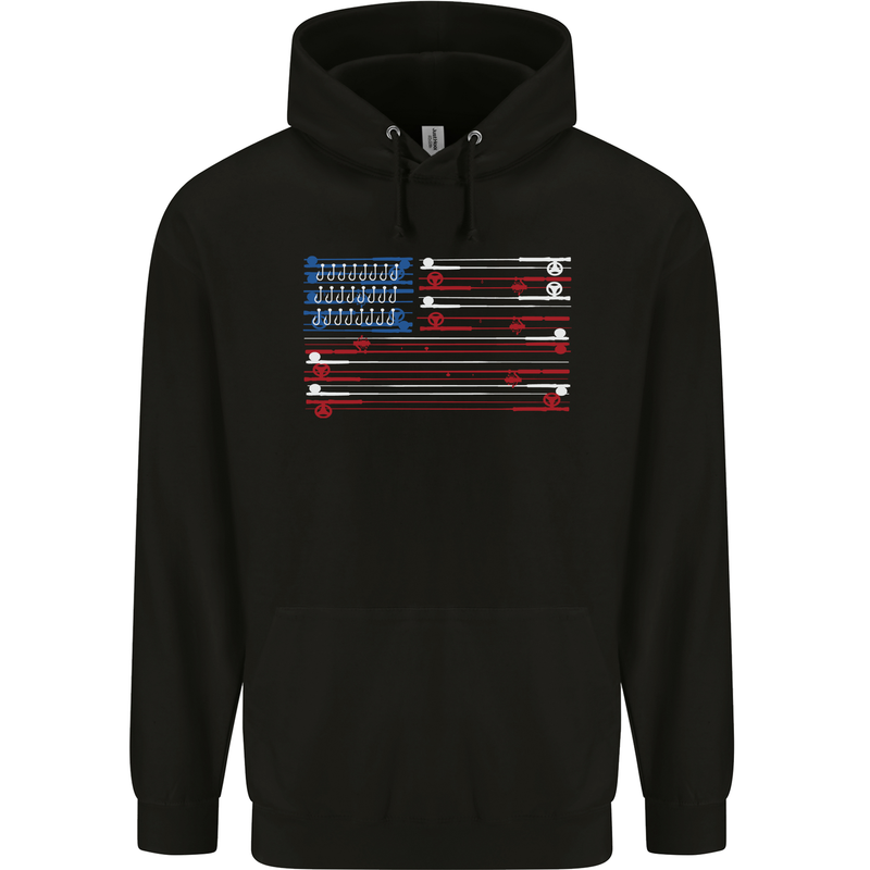 USA Fishing Flag Fisherman American Mens 80% Cotton Hoodie Black