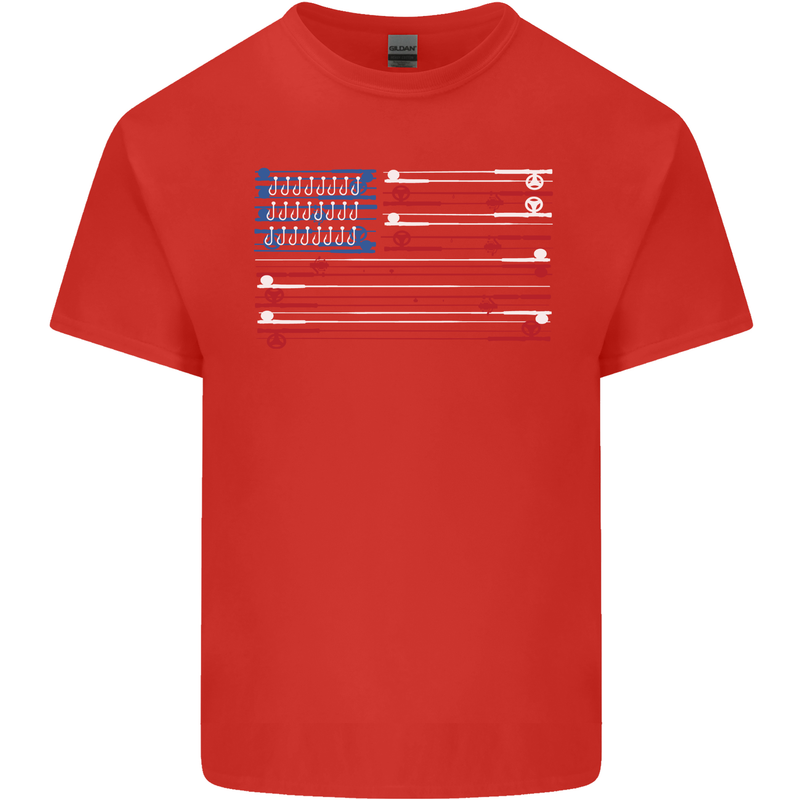 USA Fishing Flag Fisherman American Mens Cotton T-Shirt Tee Top Red