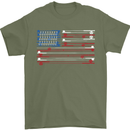 USA Fishing Flag Fisherman American Mens T-Shirt 100% Cotton Military Green