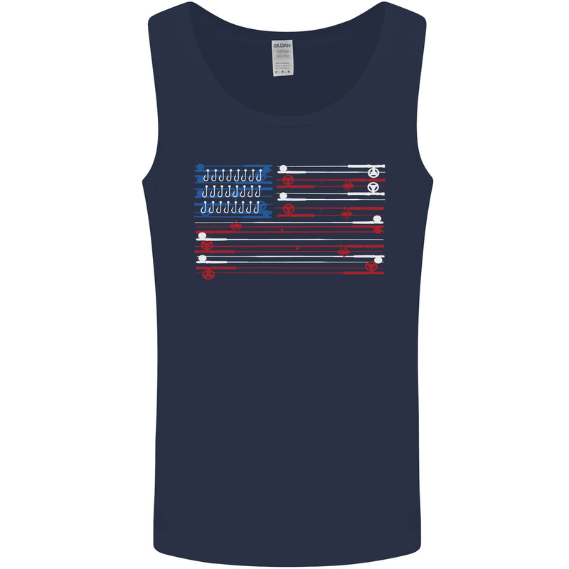 USA Fishing Flag Fisherman American Mens Vest Tank Top Navy Blue