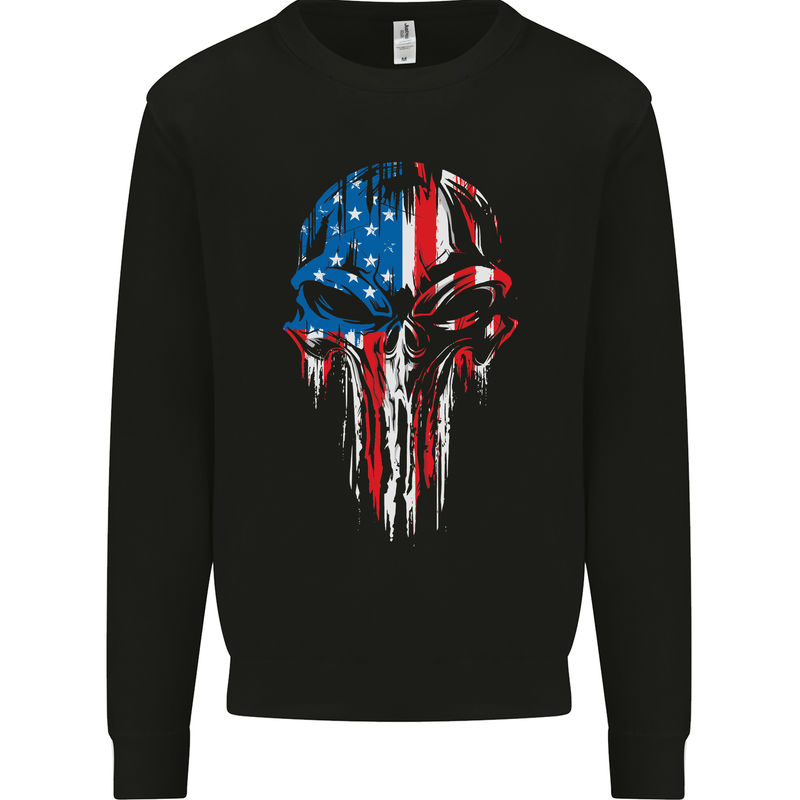 USA Flag Skull Gym MMA Biker America Mens Sweatshirt Jumper Black
