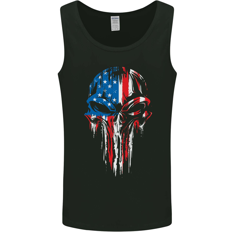 USA Flag Skull Gym MMA Biker America Mens Vest Tank Top Black