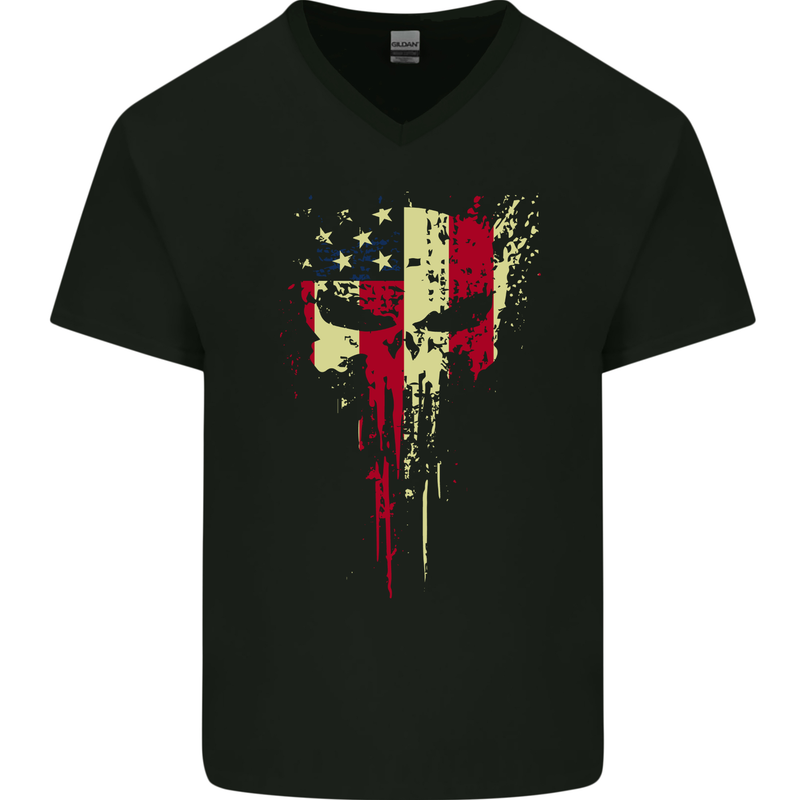 USA Gym Skull America Bodybuilding Mens V-Neck Cotton T-Shirt Black