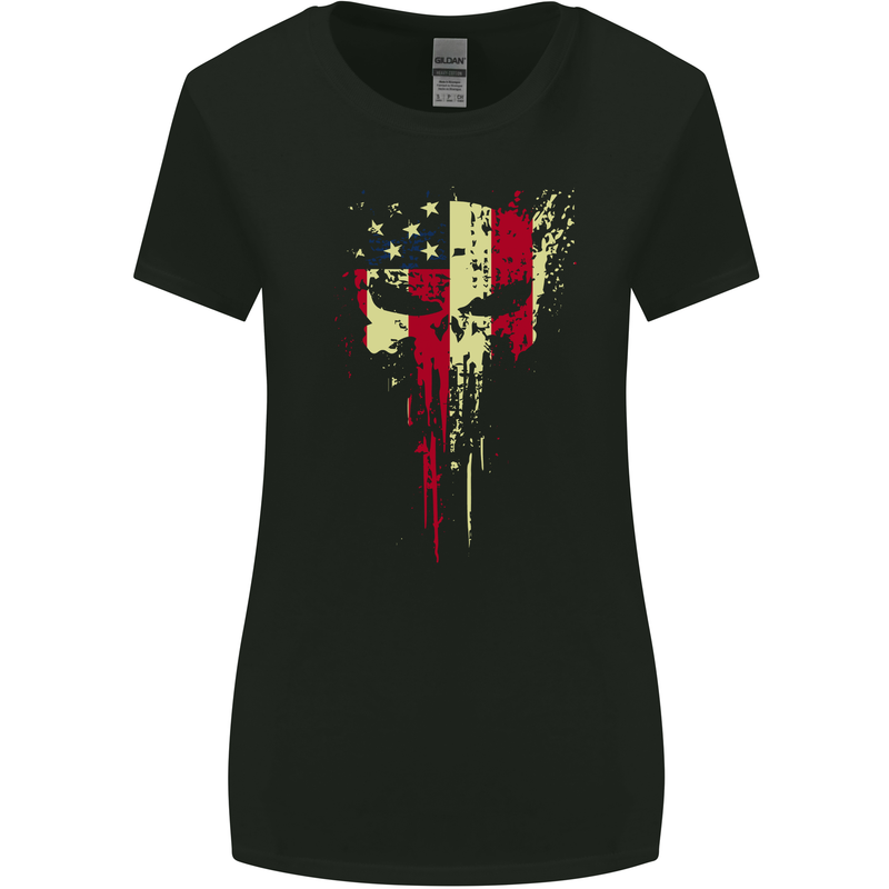 USA Gym Skull America Bodybuilding Womens Wider Cut T-Shirt Black