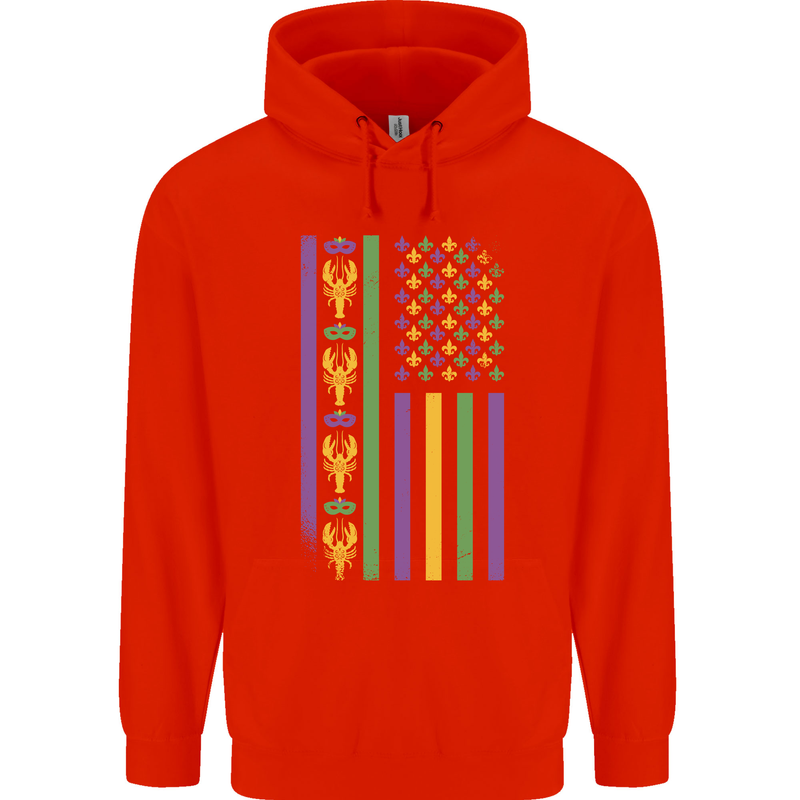 USA Mardi Gras American Flag America Childrens Kids Hoodie Bright Red