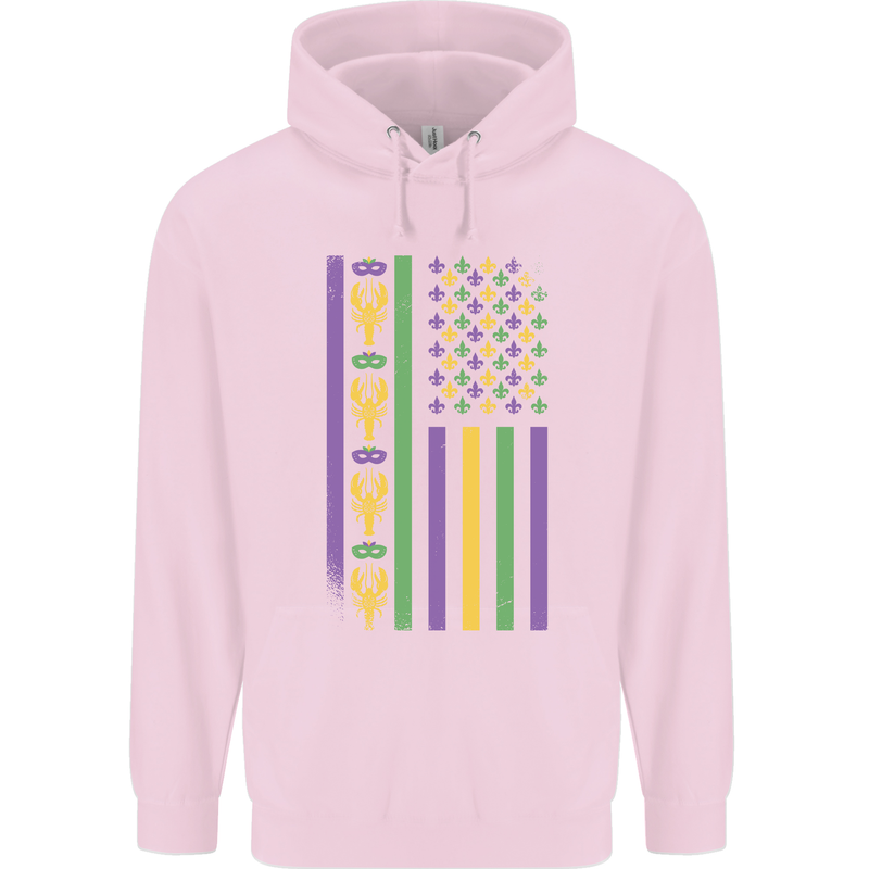 USA Mardi Gras American Flag America Childrens Kids Hoodie Light Pink