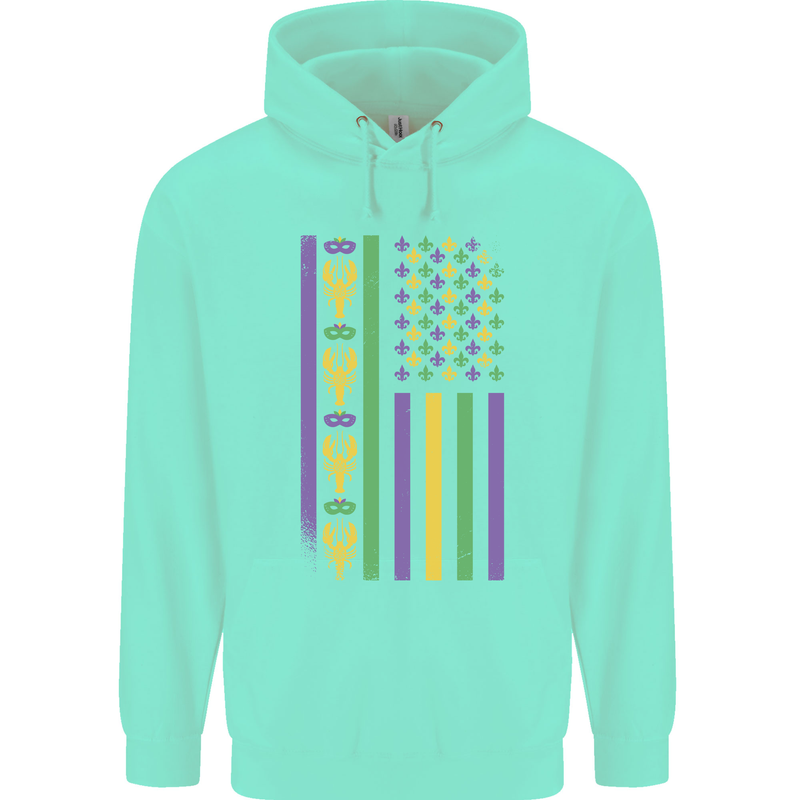 USA Mardi Gras American Flag America Childrens Kids Hoodie Peppermint