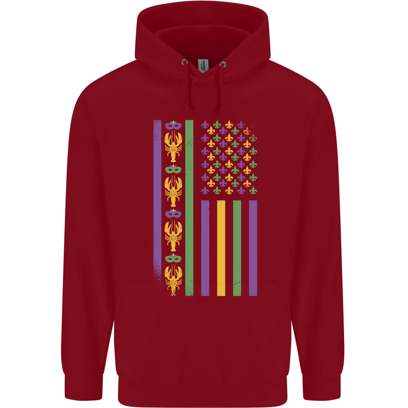 USA Mardi Gras American Flag America Childrens Kids Hoodie Red