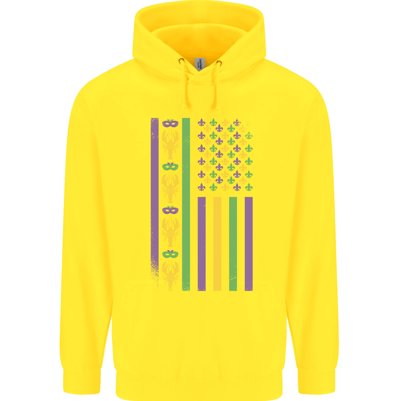 USA Mardi Gras American Flag America Childrens Kids Hoodie Yellow