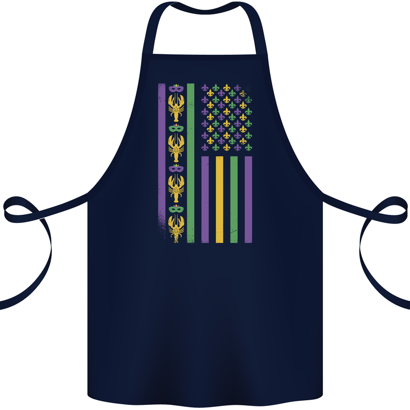 USA Mardi Gras American Flag America Cotton Apron 100% Organic Navy Blue