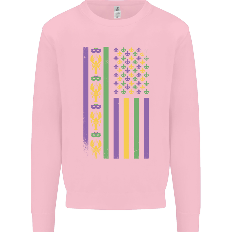 USA Mardi Gras American Flag America Kids Sweatshirt Jumper Light Pink
