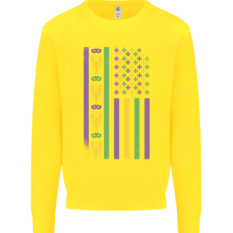 USA Mardi Gras American Flag America Kids Sweatshirt Jumper Yellow