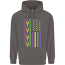 USA Mardi Gras American Flag America Mens 80% Cotton Hoodie Charcoal