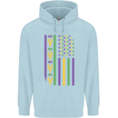USA Mardi Gras American Flag America Mens 80% Cotton Hoodie Light Blue