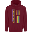 USA Mardi Gras American Flag America Mens 80% Cotton Hoodie Maroon