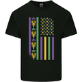 USA Mardi Gras American Flag America Mens Cotton T-Shirt Tee Top Black
