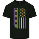 USA Mardi Gras American Flag America Mens Cotton T-Shirt Tee Top Black