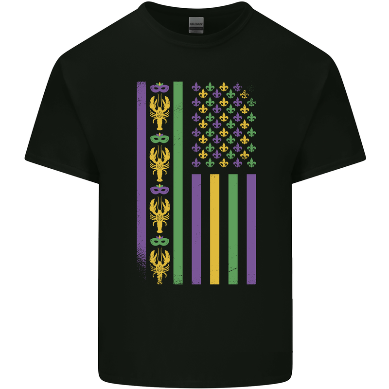 USA Mardi Gras American Flag America Mens Cotton T-Shirt Tee Top Black