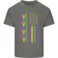 USA Mardi Gras American Flag America Mens Cotton T-Shirt Tee Top Charcoal