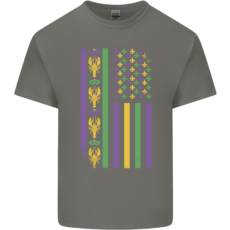 USA Mardi Gras American Flag America Mens Cotton T-Shirt Tee Top Charcoal