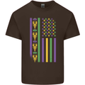 USA Mardi Gras American Flag America Mens Cotton T-Shirt Tee Top Dark Chocolate