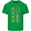USA Mardi Gras American Flag America Mens Cotton T-Shirt Tee Top Irish Green
