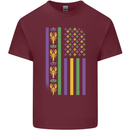 USA Mardi Gras American Flag America Mens Cotton T-Shirt Tee Top Maroon